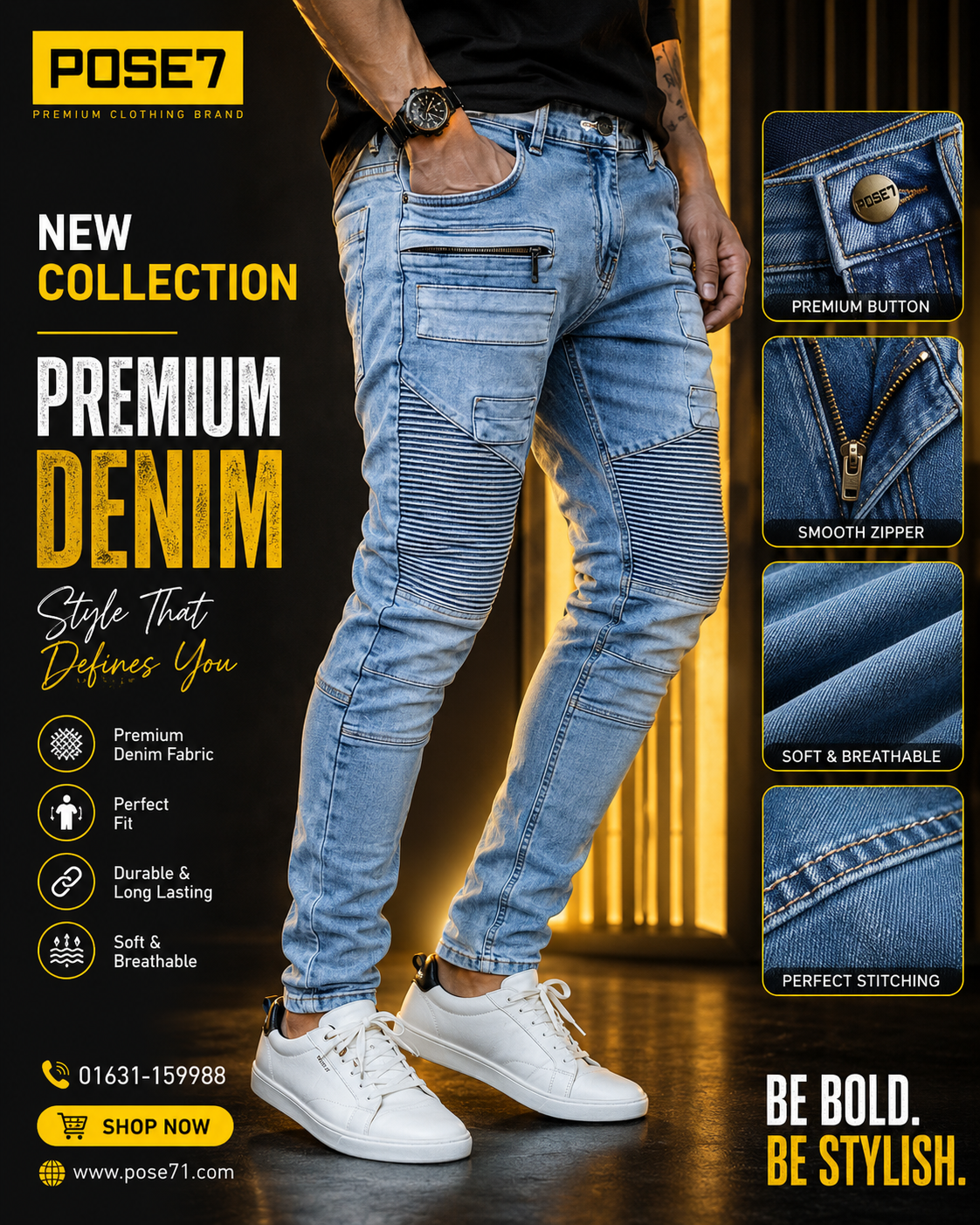 Biker Style Jeans Light blue