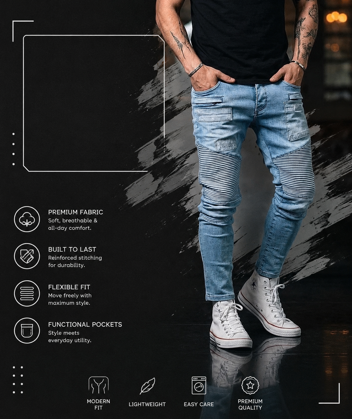 Biker Style Jeans Light blue - Image 3