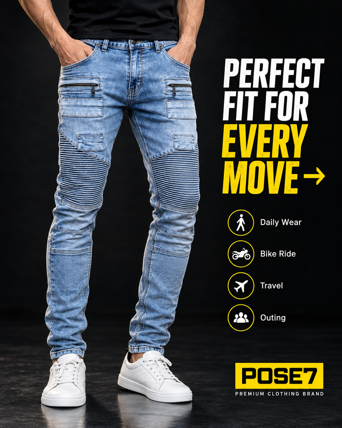 Biker Style Jeans Light blue - Image 2