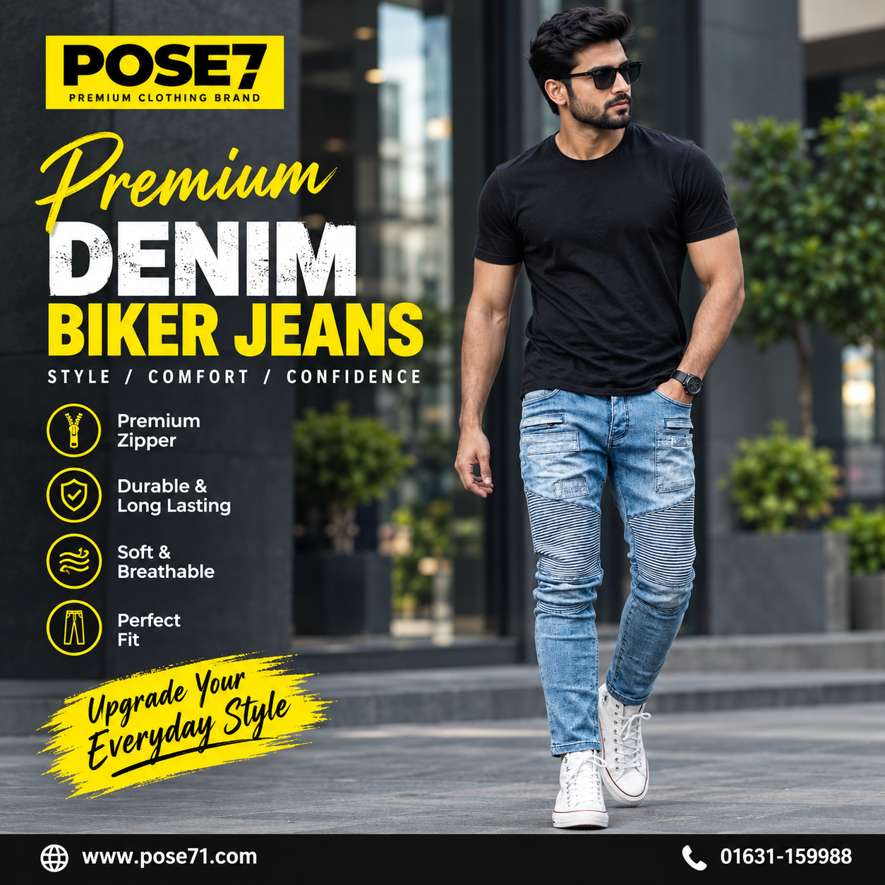 Biker Style Jeans Light blue - Image 3