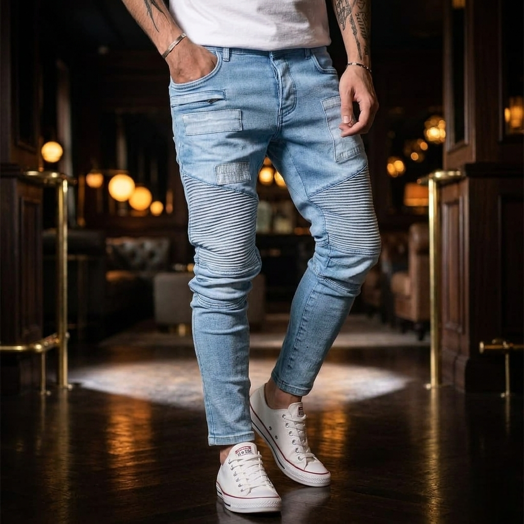 Biker Style Jeans Light blue - Image 2