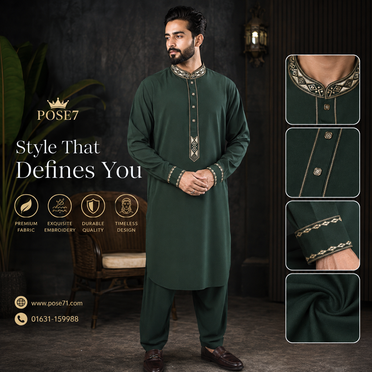 Pakistani-Style Kabli Set ( Olive Green 01) - Image 2