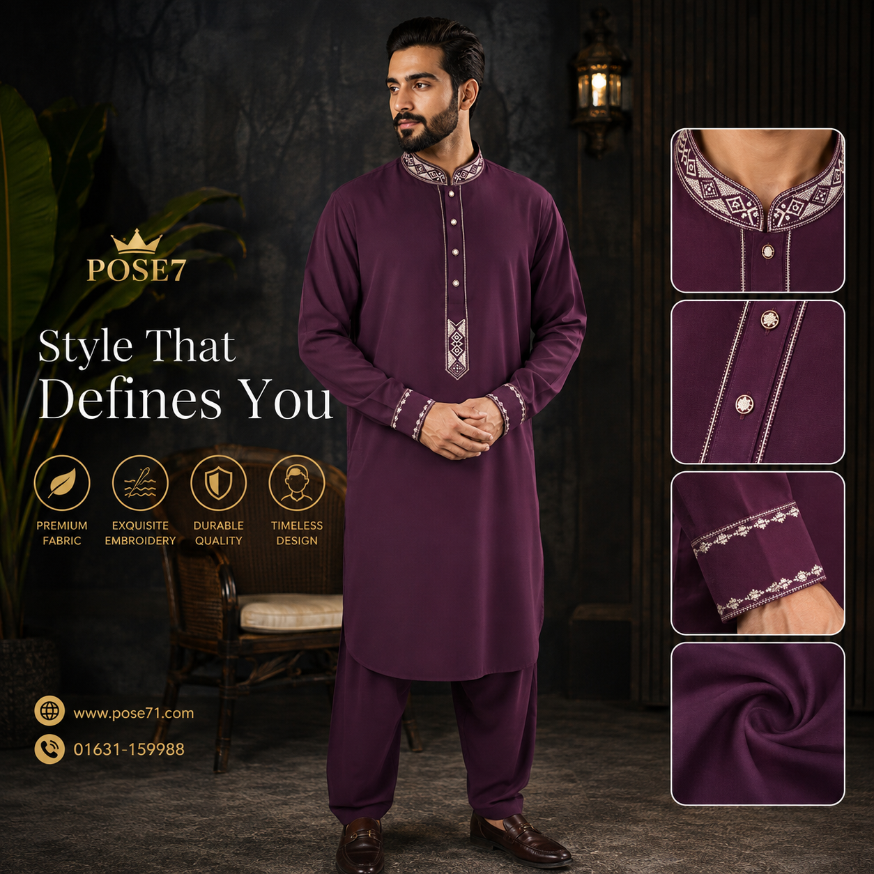 Pakistani-Style Kabli Set ( Deep-Maroon 01) - Image 2