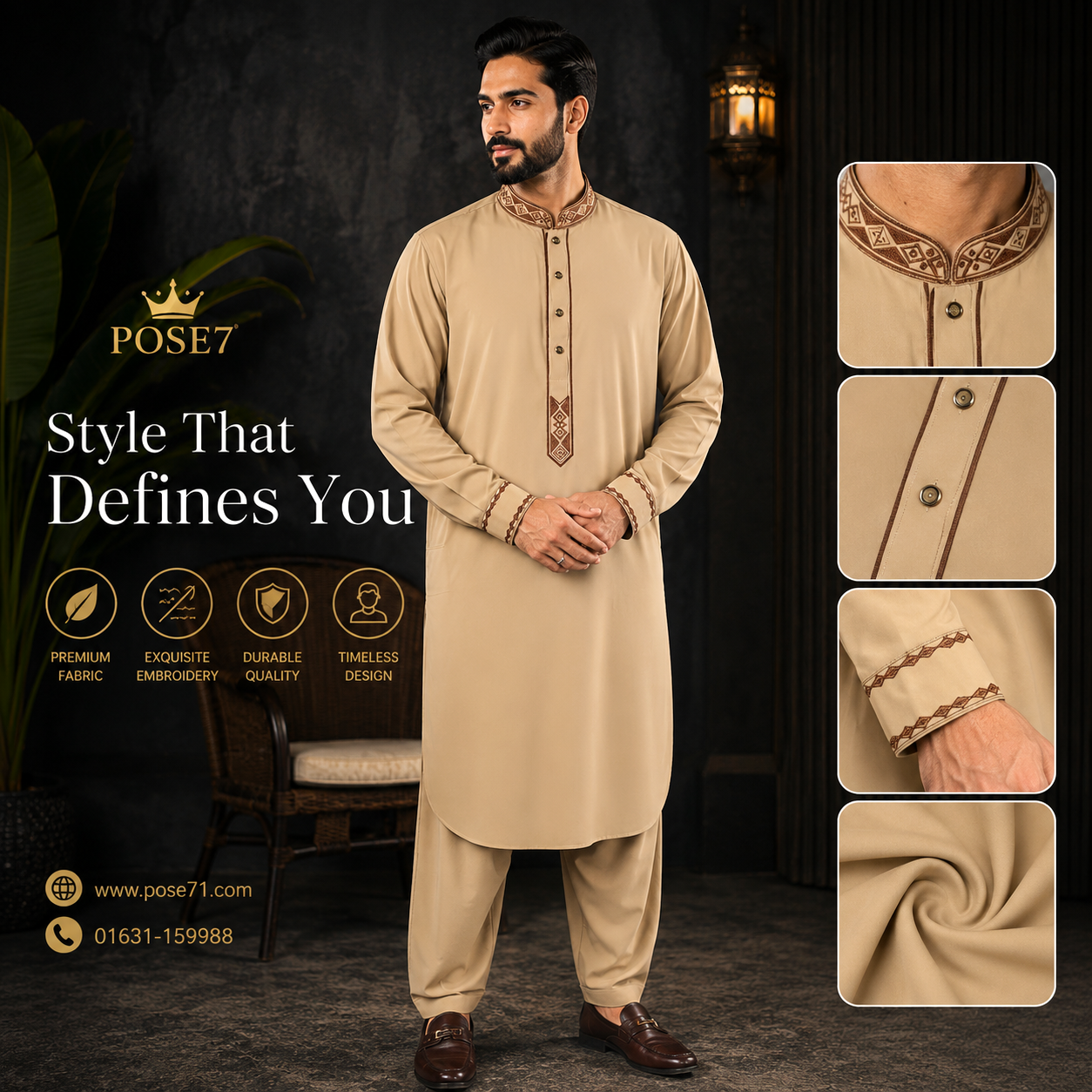 Pakistani-Style Kabli Set ( Khaki 01) - Image 2