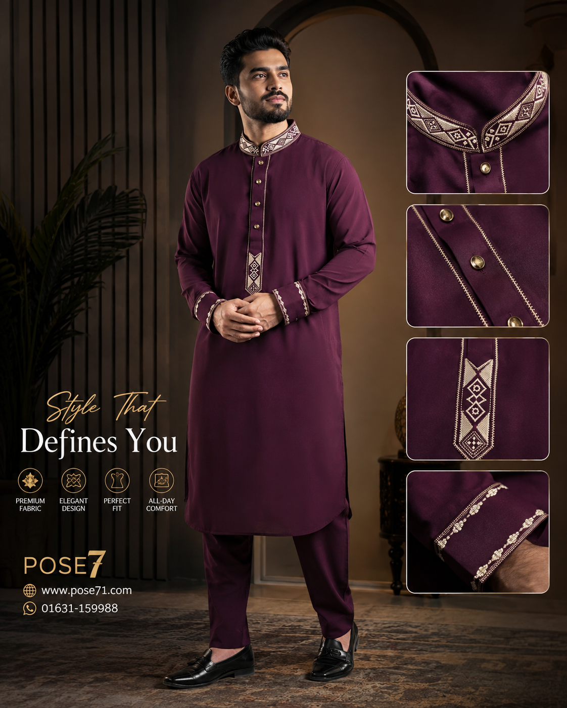 Pakistani-Style Kabli Set ( Deep-Maroon 01)