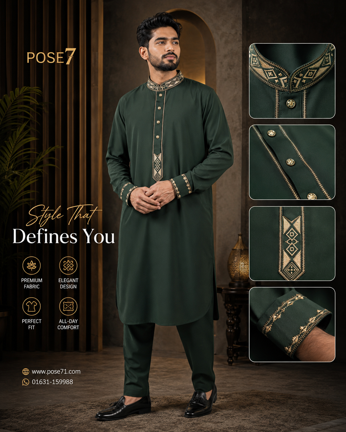 Pakistani-Style Kabli Set ( Olive Green 01)